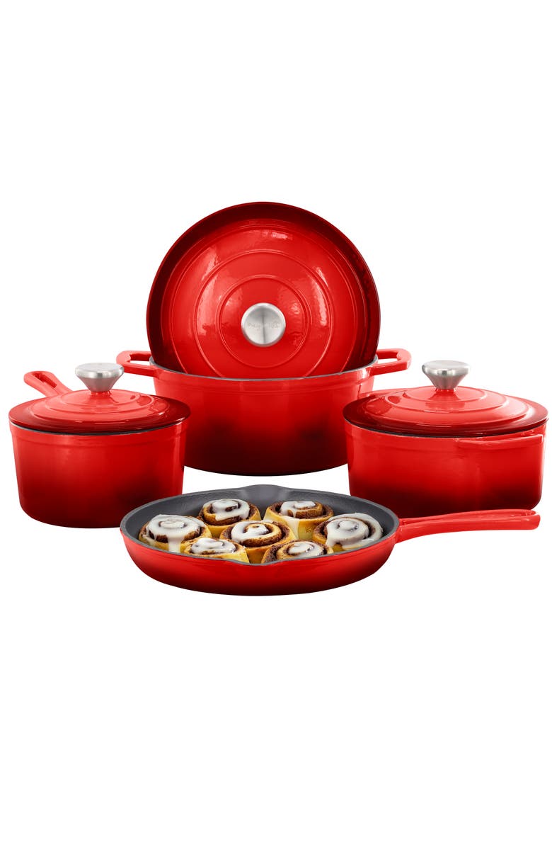 Megachef 7 Piece Enameled Cast Iron Cookware Set, Main, color, Red