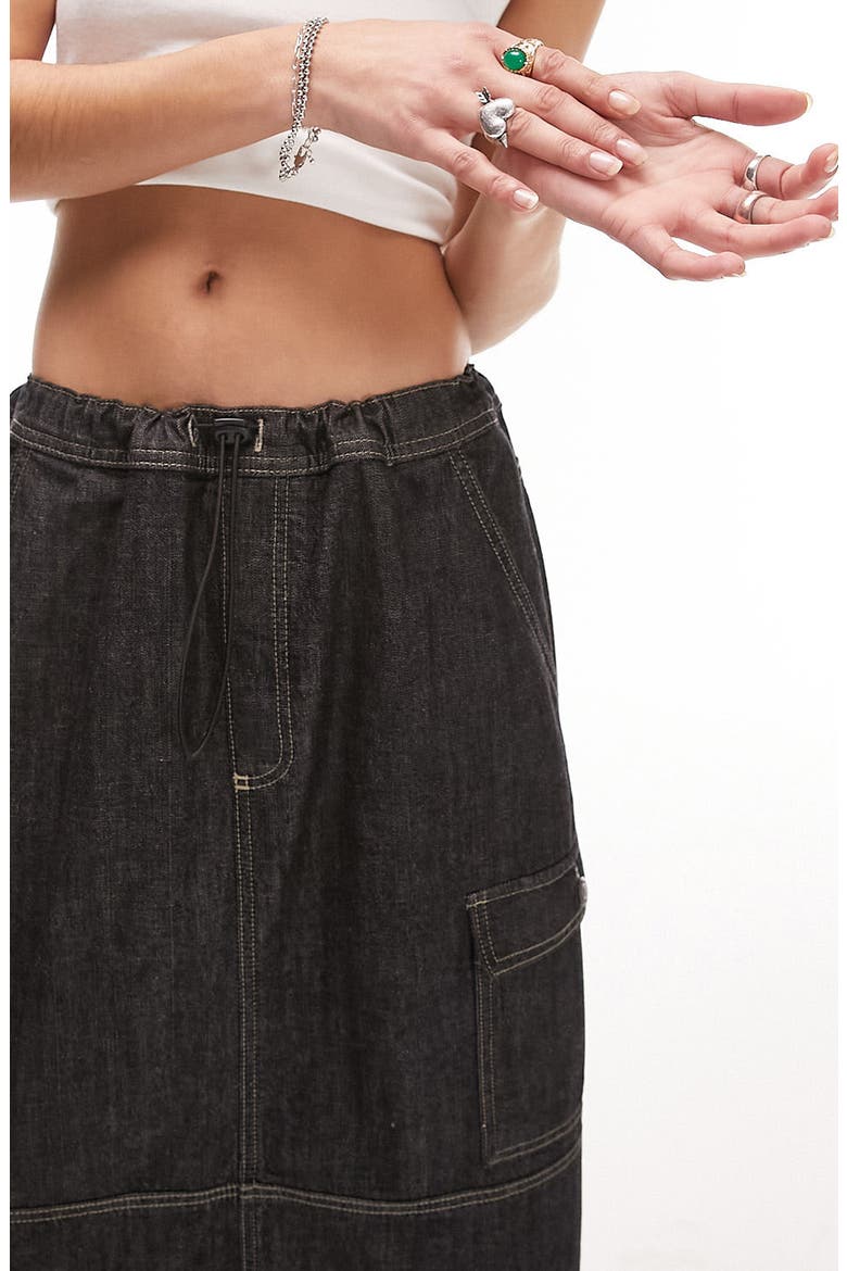 Denim Cargo Maxi Skirt, Alternate, color, BLACK