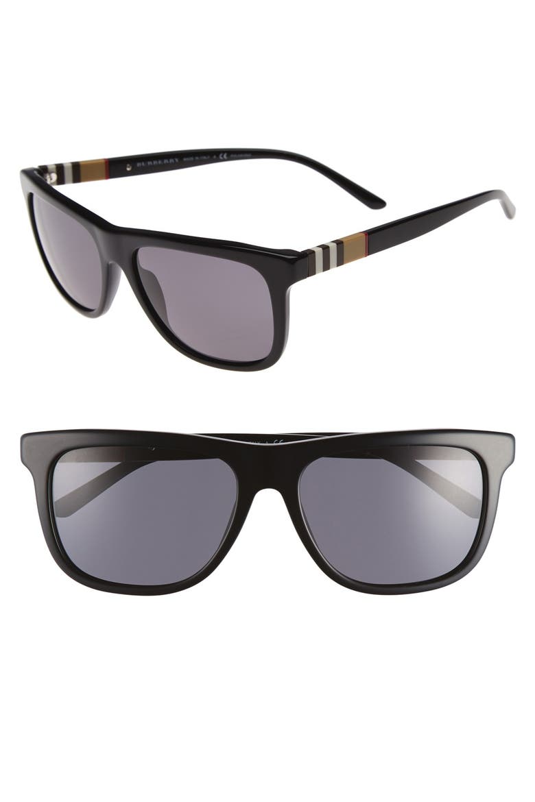 58mm Check Detail Polarized Sunglasses, Main, color, BLACK/ GREY POLAR