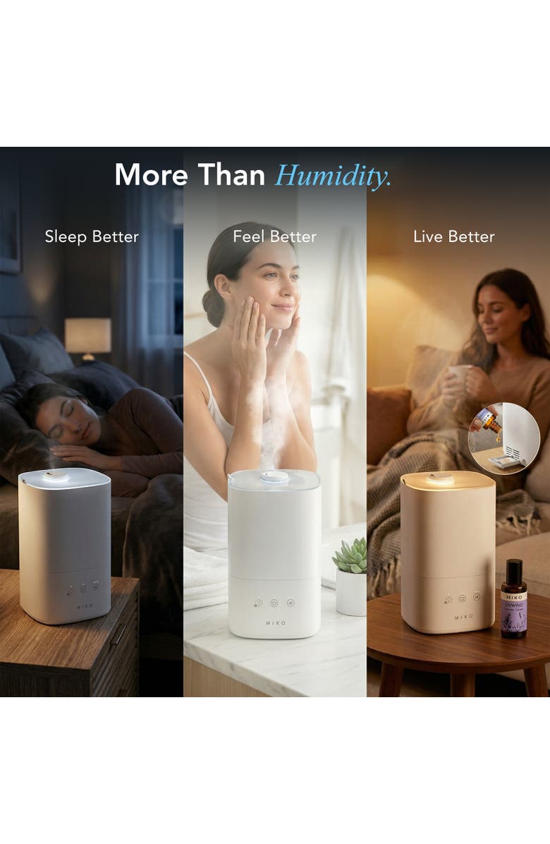 MIKO Breeze 3-Speed White Ultrasonic Cool Mist Humidifier with Top-Fill Tank and Aroma Tray, Alternate, color, White