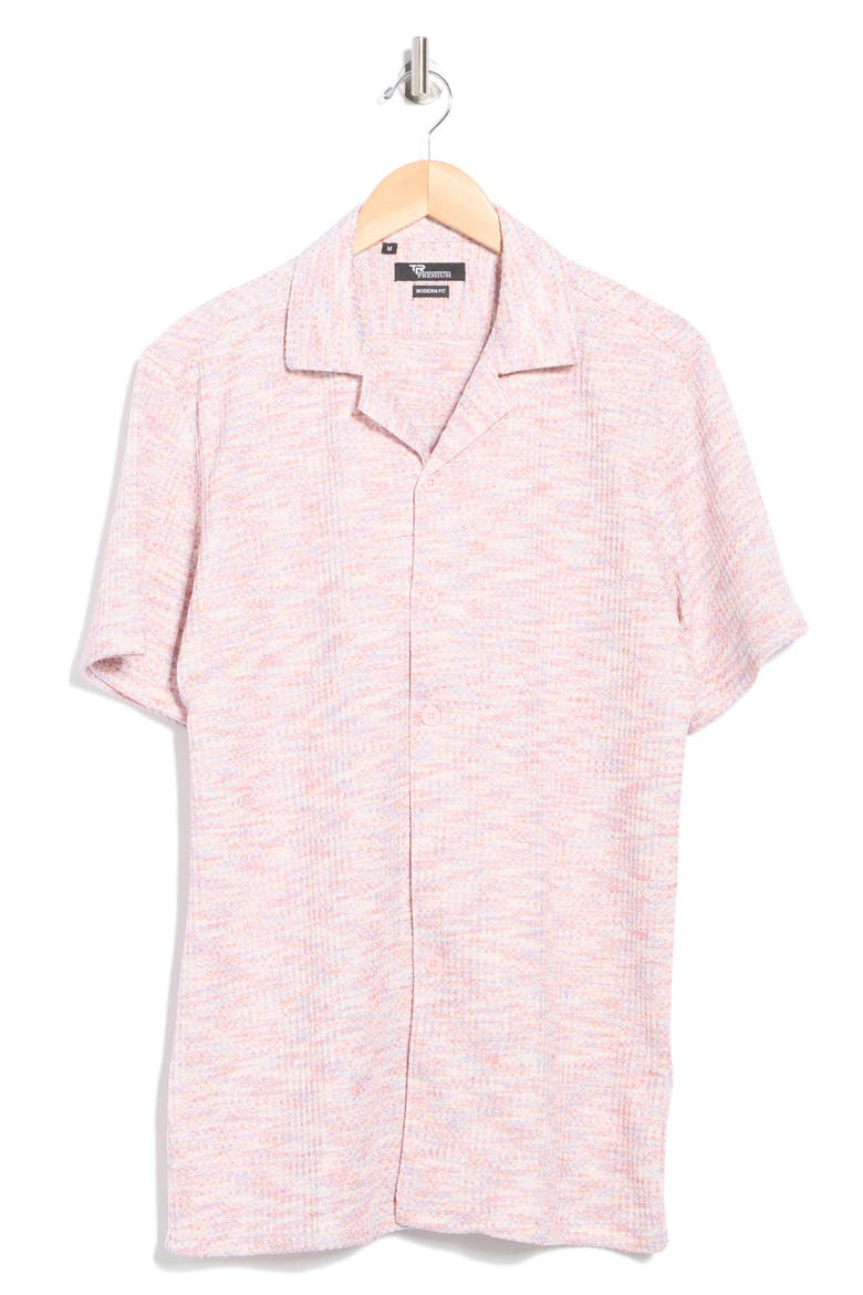 Mélange Short Sleeve Button-Up Shirt, Alternate, color, PINK