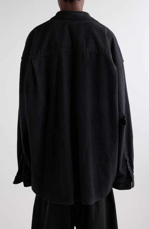 Balenciaga Layered Distressed Long Sleeve Graphic Shirt In Black