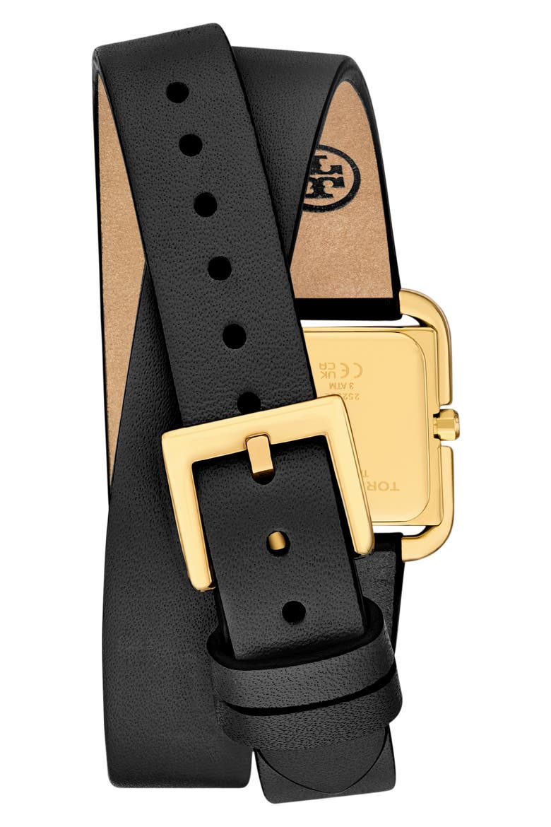 The Small Kira Double Wrap Leather Strap Watch, 18mm, Alternate, color, BLACK
