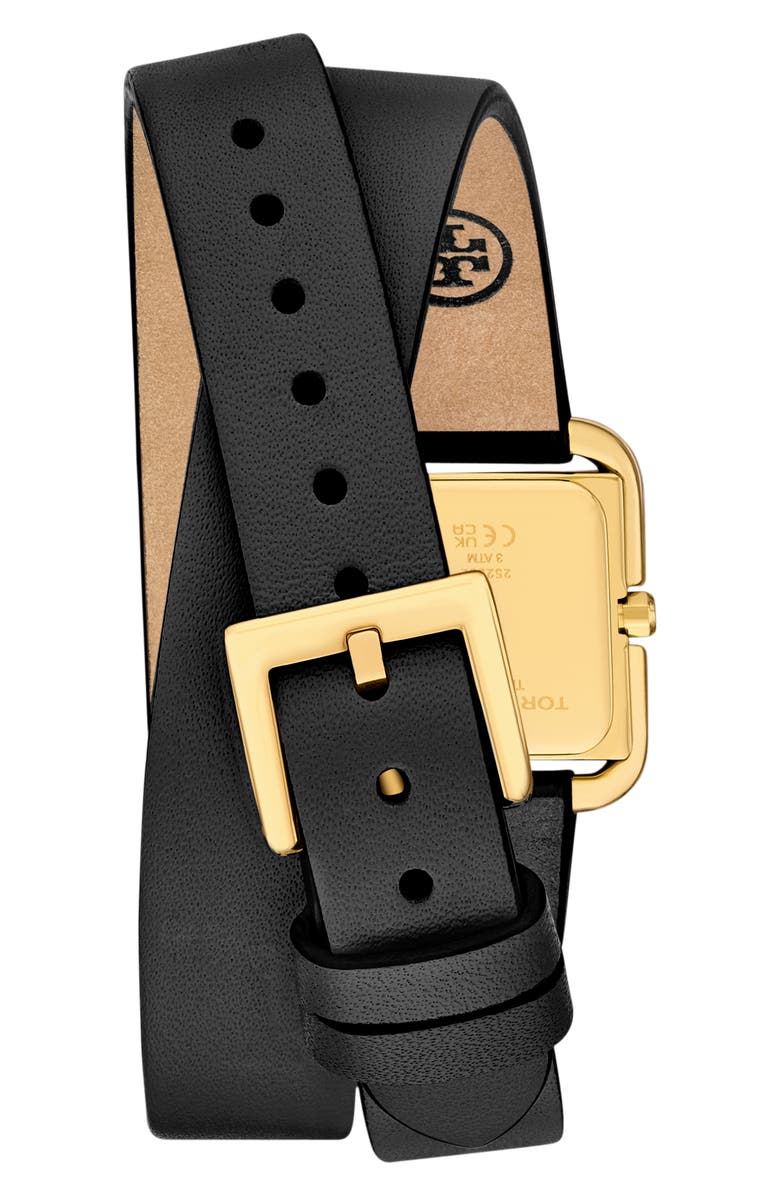 Tory Burch The Small Kira Double Wrap Leather Strap Watch, 18mm, Alternate, color, Black