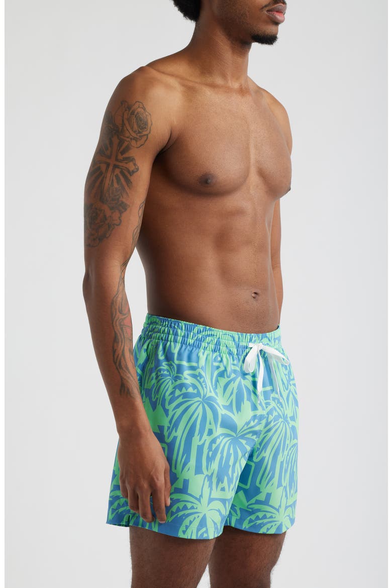 The Frond Farwells Palm Tree Print 5.5-Inch Swim Trunks, Alternate, color, BRIGHT GREEN - PATTERN BASE
