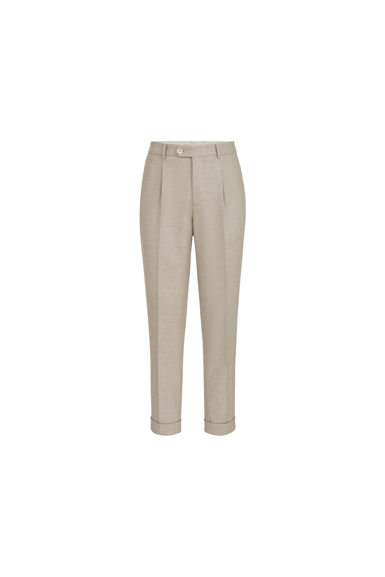 Virgin wool mouliné twill trousers with pleat, Alternate, color, Grey