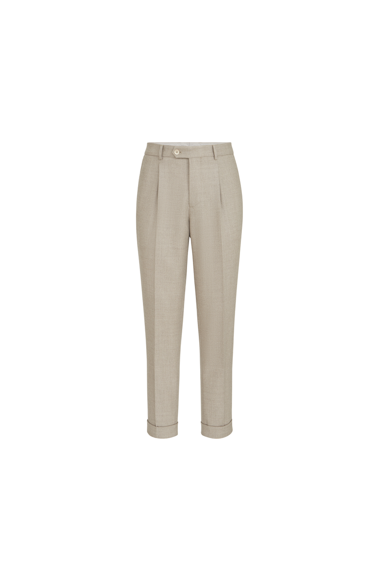Brunello Cucinelli Virgin wool mouliné twill trousers with pleat, Alternate, color, Grey