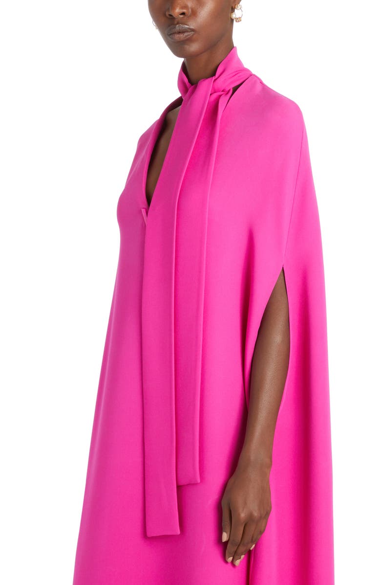 Valentino Garavani Tie Neck Silk Cape Dress, Alternate, color, 