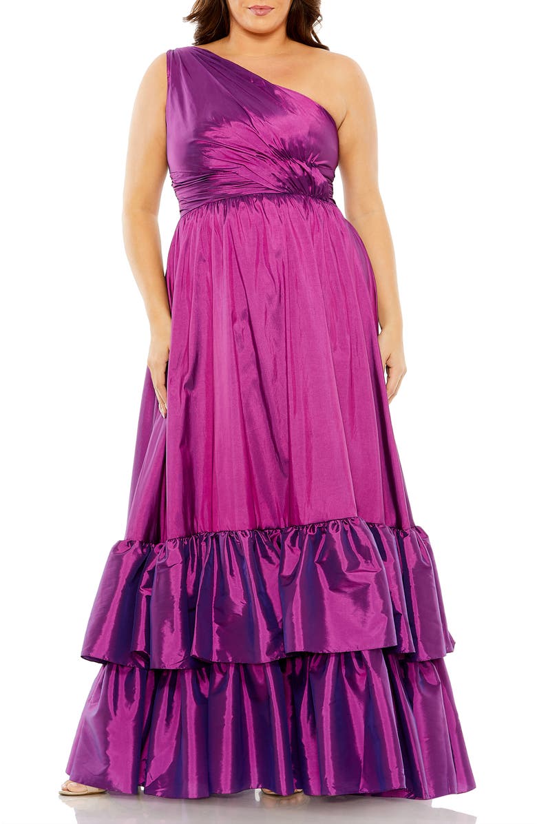 Mac Duggal Asymmetrical One Shoulder Ruffle Hem Gown, Main, color, Ultra Violet