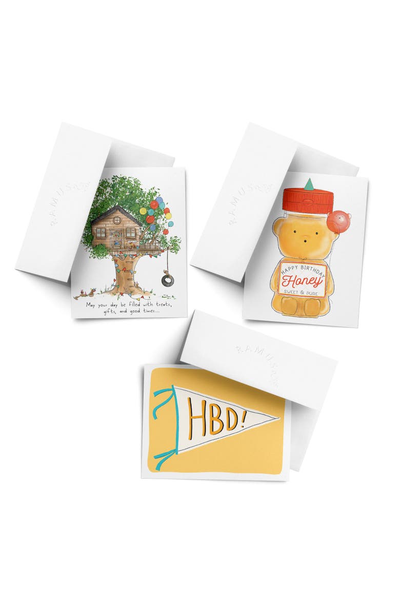 Birthday Greeting Card Pack (3ct) "Treehouse, Pennant, Honey", Main, color, Multi-Pack