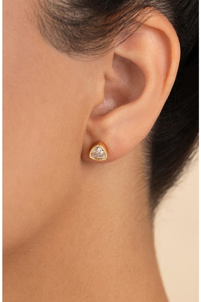 Trillion Cut Cubic Zirconia Stud Earrings, Alternate, color, GOLD