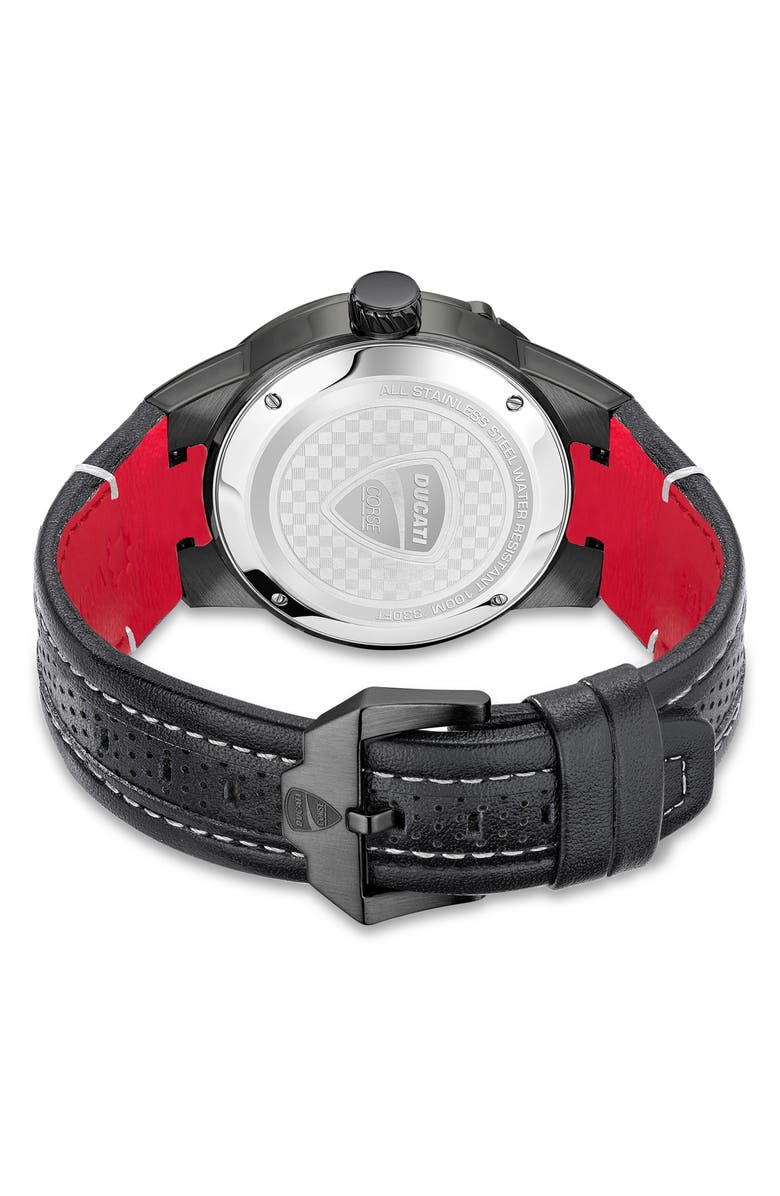 Ducati Corse Curva Classic Leather Strap Watch, 45mm x 56mm, Alternate, color,