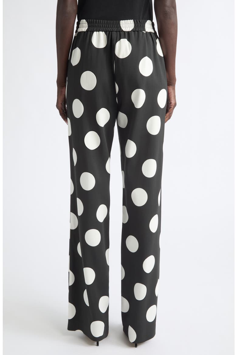 X-Large Polka Dot Stretch Crepe Wide Leg Pants, Alternate, color, BLACK-CREAM