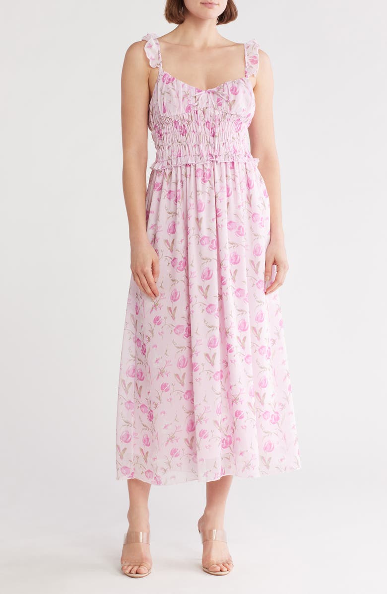 Lush Ruffle Cinch Midi Dress, Main, color, 