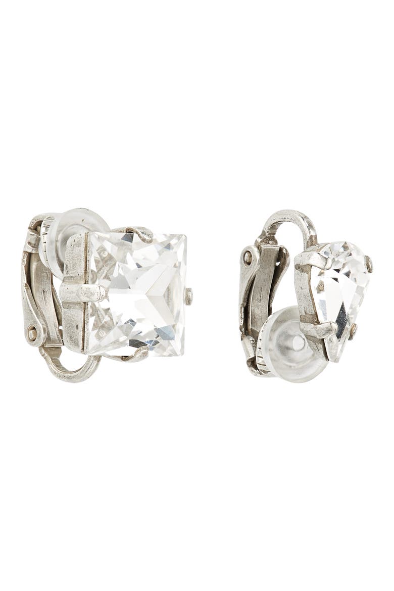 Set of 2 Mismatched Rhinestone Ear Cuffs, Alternate, color, OXIDIZED SILVER/ CRYSTAL
