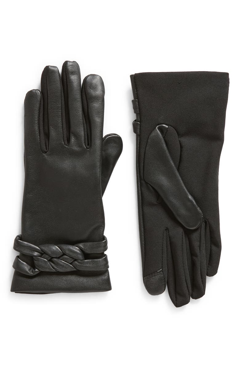 Cole Haan Braid Strap Mixed Media Leather Gloves, Main, color,