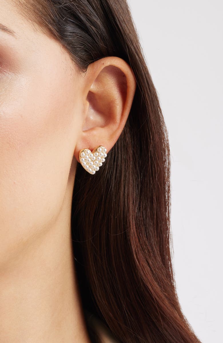 Nordstrom Faux Pearl Heart Stud Earrings, Alternate, color, White- Gold