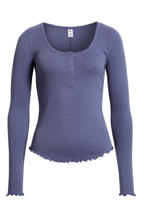 Bp. Cotton Blend Pointelle Henley Top In Blue
