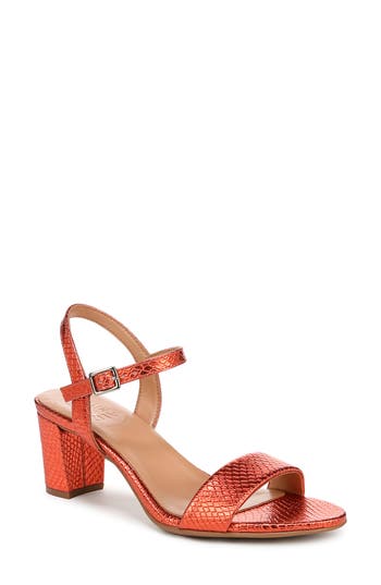 Naturalizer Bristol Block Heel Ankle Strap Sandal In Orange Metallic Snake Print