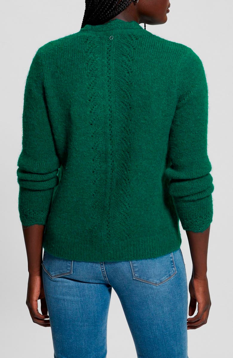 GUESS Macie Pointelle Detail Cardigan, Alternate, color, Adventurous Green