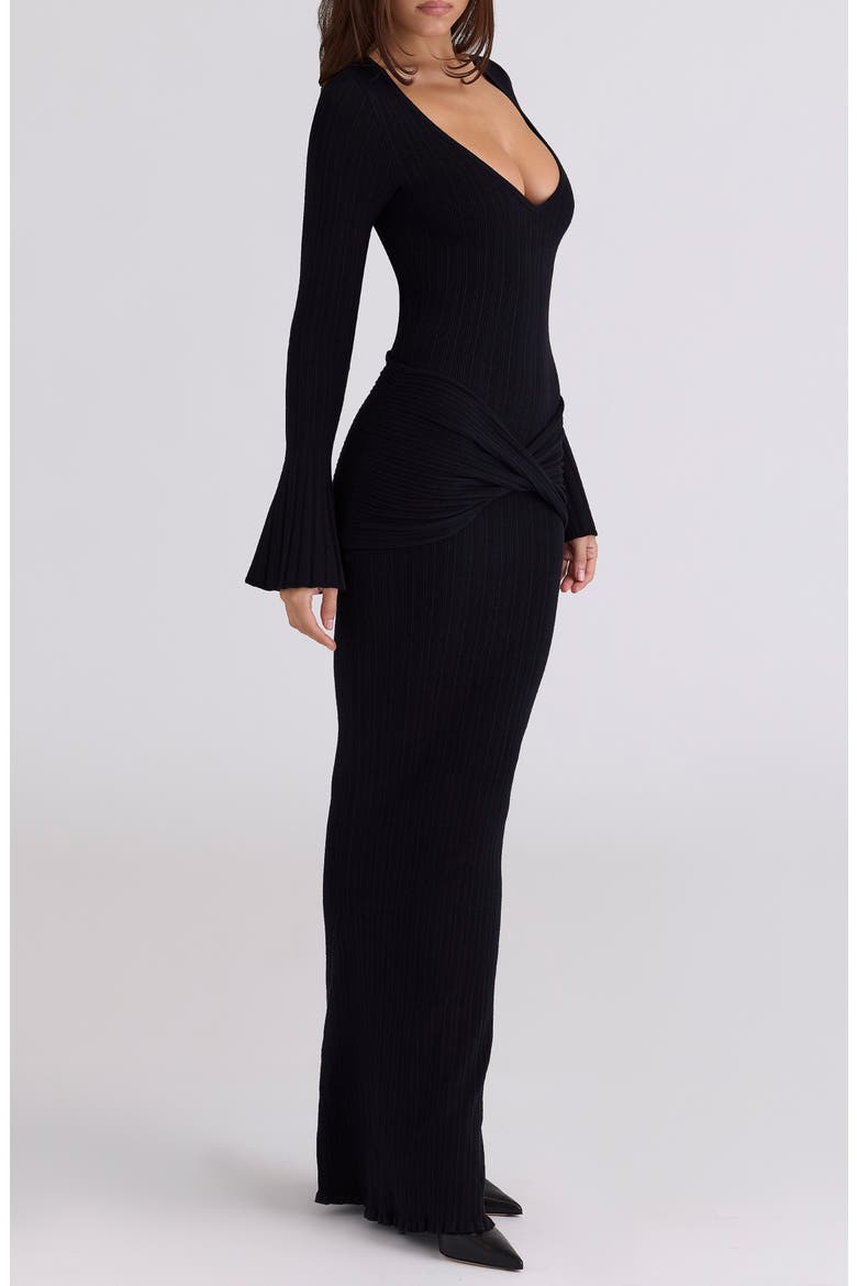 Mila Long Sleeve Rib Maxi Dress, Alternate, color, BLACK