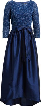 Pisarro Nights Beaded Bodice Taffeta A-Line Gown