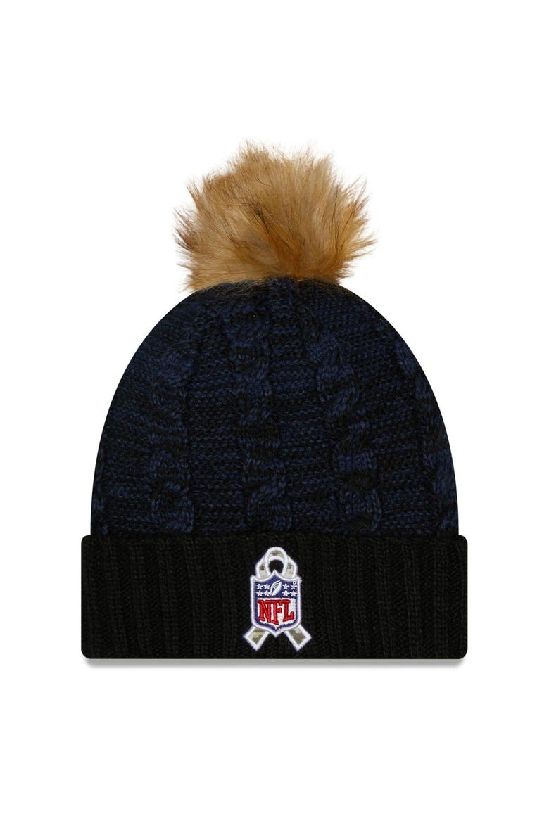 Women's New Era Black/Navy New England Patriots 2022 Salute To Service Pom Knit Hat, Alternate, color, Navy