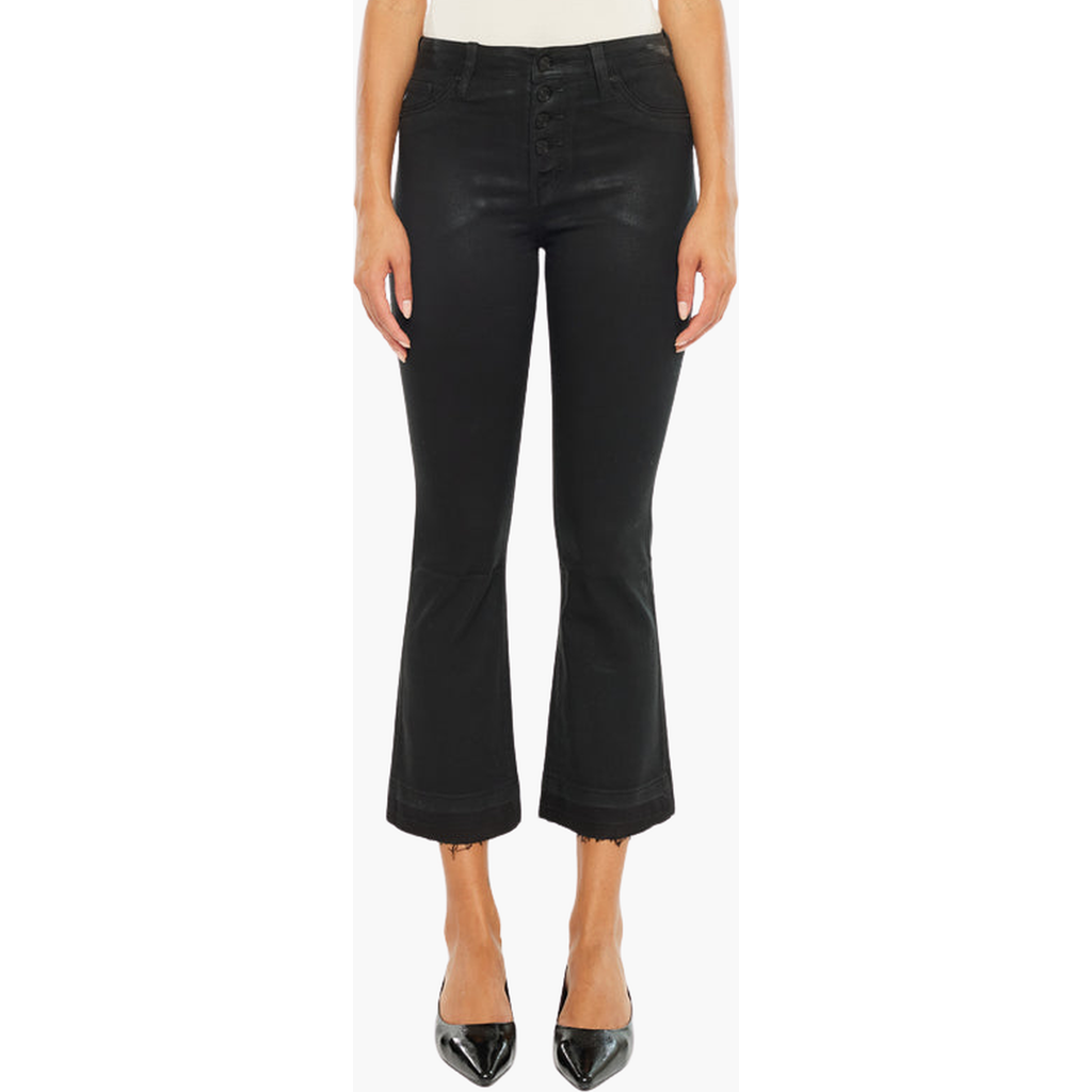 Kancan Rosé High Rise Faux Leather Kick Flare Pants In Black