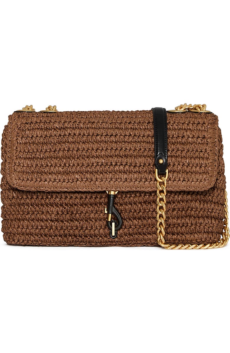 Rebecca Minkoff Medium Edie Crocheted Straw Crossbody Bag, Main, color, Tawny/ Black