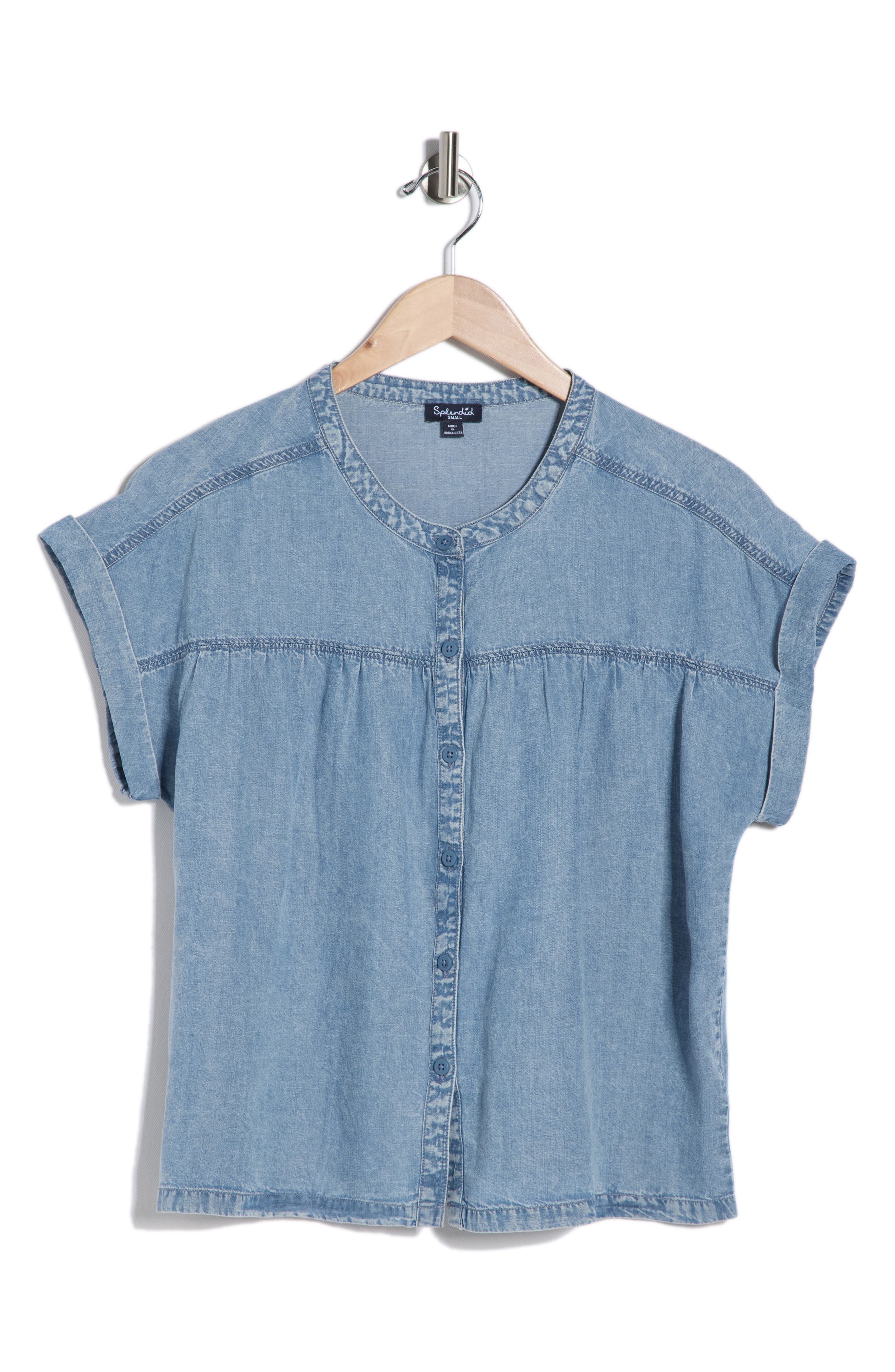 Splendid Short Sleeve Chambray Button-Up Shirt