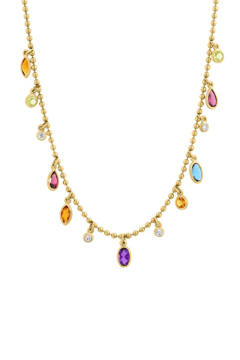 14K Yellow Gold Diamond,Amethyst,London Blue Topaz,Citrine,Madera Citrine,Rhodolite,Peridot Necklace, Alternate, color, Hematite and FW Blush Pearl