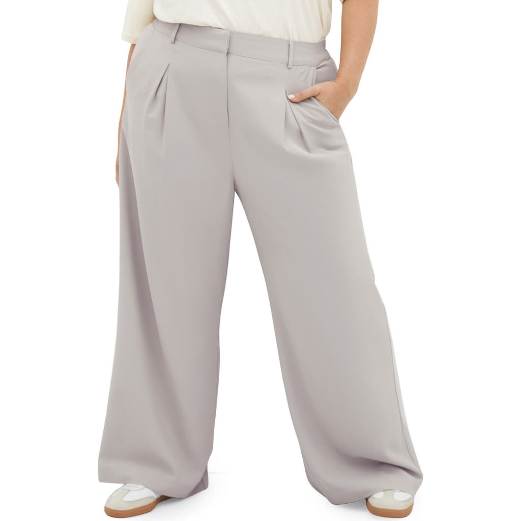 City Chic Jordan Wide Leg Pleated Pants In Neutral