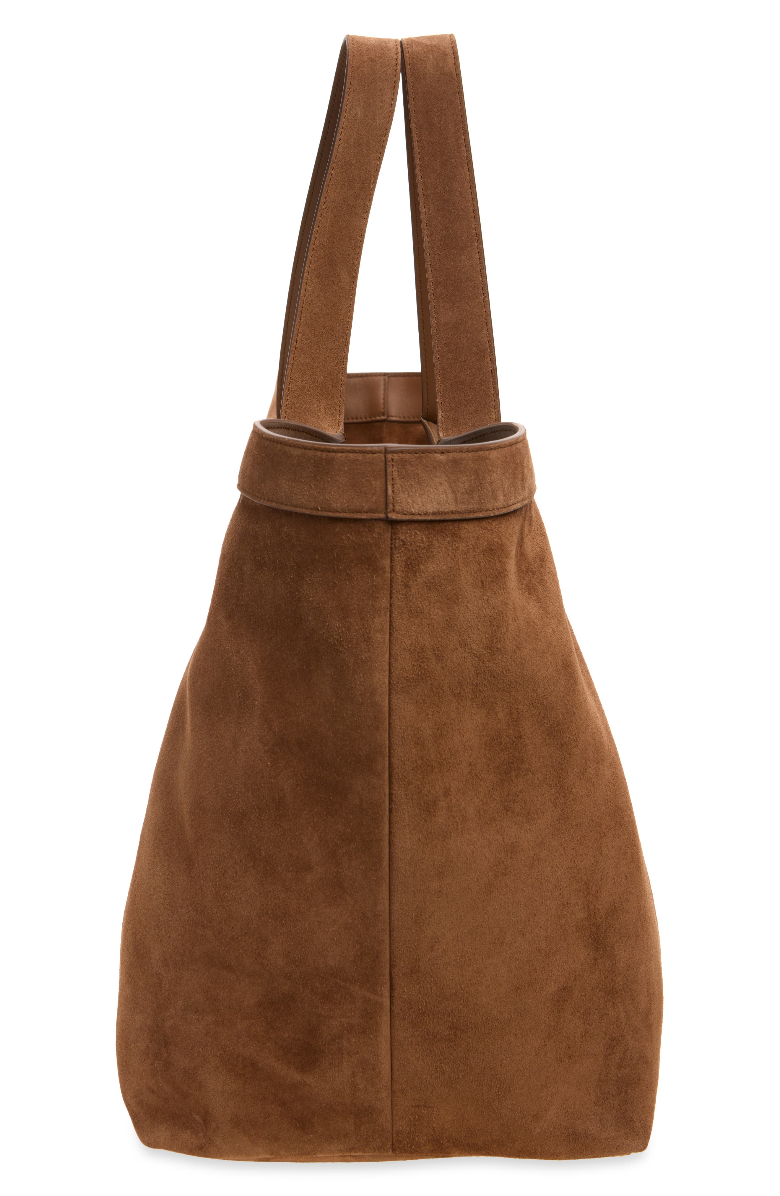 Y Suede Tote, Alternate, color, DARK CARAMEL COGNAC