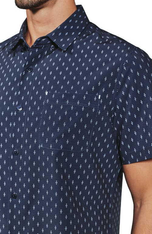 7 Diamonds Waylon Neat Short Sleeve Performance Button-up Shirt In Navy