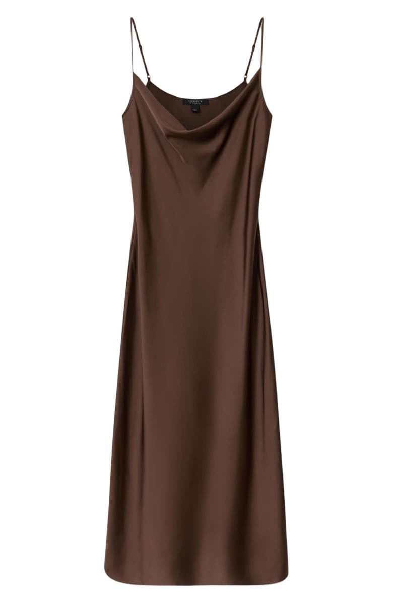 AllSaints Hadley Satin Slipdress, Alternate, color, Bitter Brown