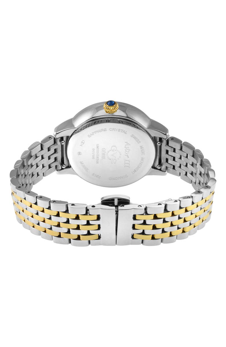 GV2 Astor III Diamond Swiss Bracelet Watch, 34mm - 0.06 ctw, Alternate, color, Two Tone