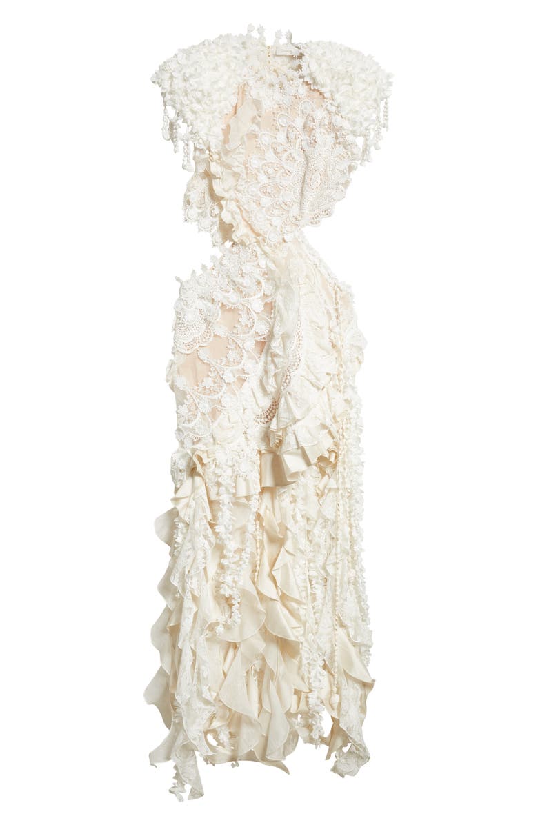 Zimmermann Wonderland Lace Frill Cutout Dress, Alternate, color,