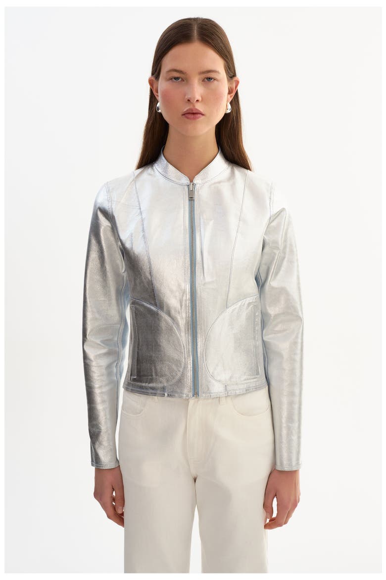 Chapin | Reversible Leather Bomber, Alternate, color, Baby Blue/Silver