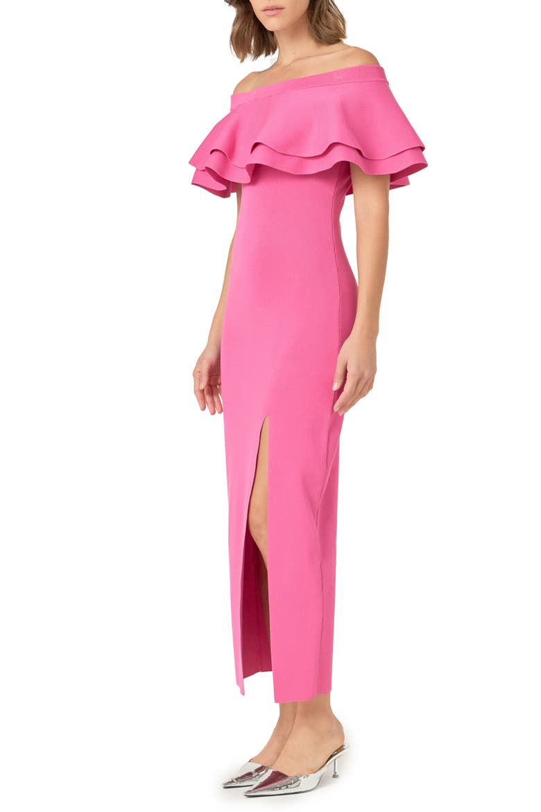 Off the Shoulder Ruffle Maxi Sweater Dress, Alternate, color, ORCHID
