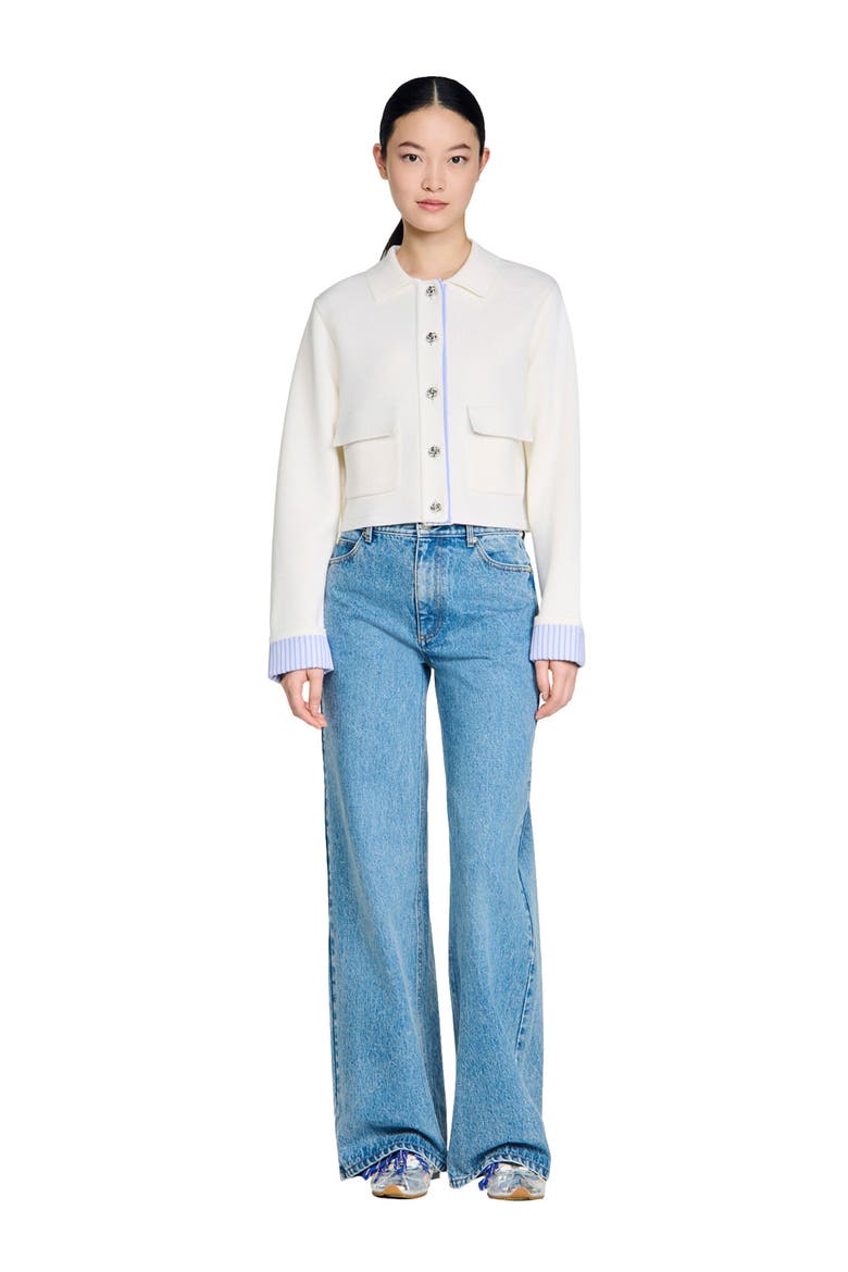 Wool polo cardigan, Alternate, color, Ecru