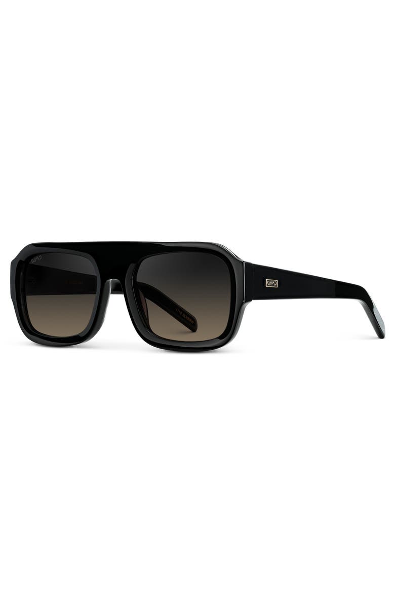 Harlee - 54mm Rectangular Aviator Polarized Sunglasses, Alternate, color, Black