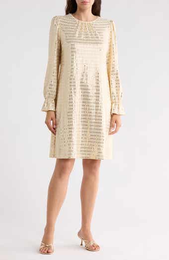 Metallic Long Sleeve Shift Dress