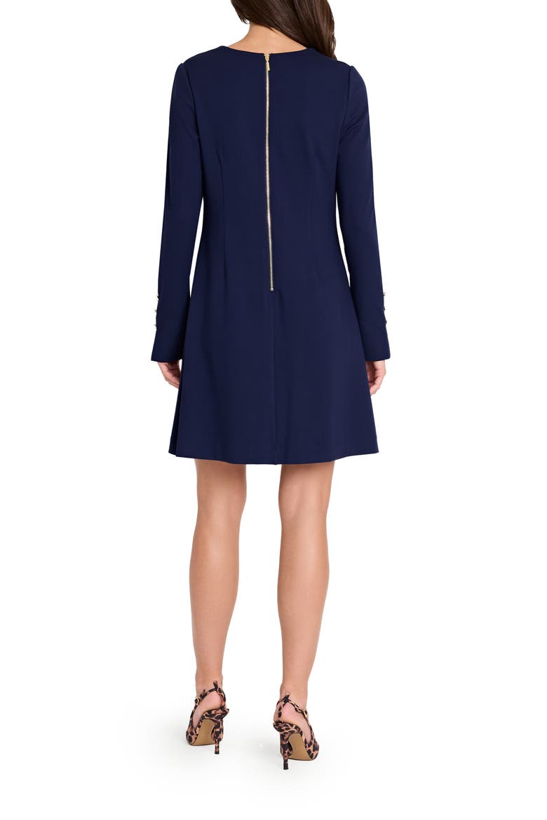 Bow Detail Long Sleeve Ponte Dress, Alternate, color, NAVY