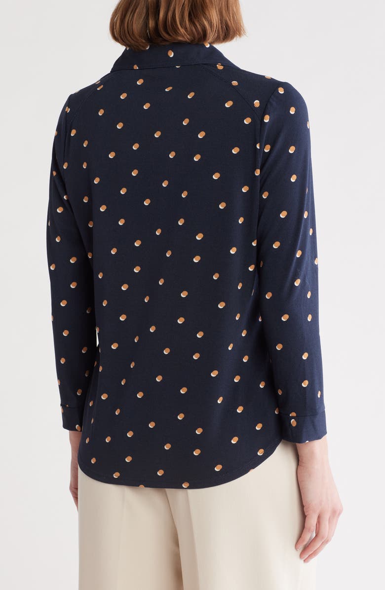 Adrianna Papell Moss Crepe Button Front Shirt, Alternate, color, Navy/Khaki Double Dot