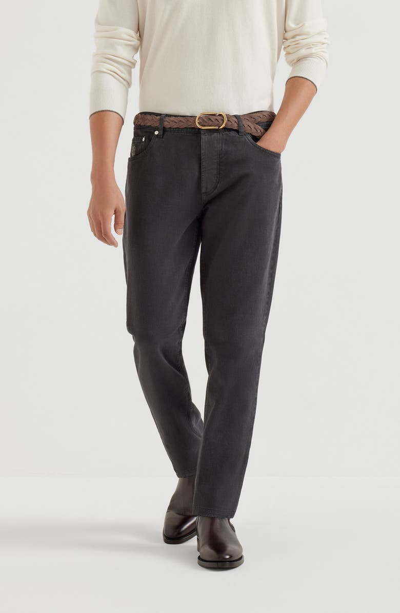 Brunello Cucinelli Garment-dyed denim trousers, Alternate, color, Anthracite