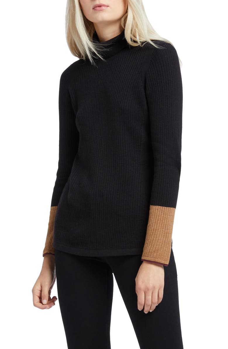 NIC+ZOE Balance Contrast Cuff Turtleneck Cotton Blend Sweater, Main, color, 