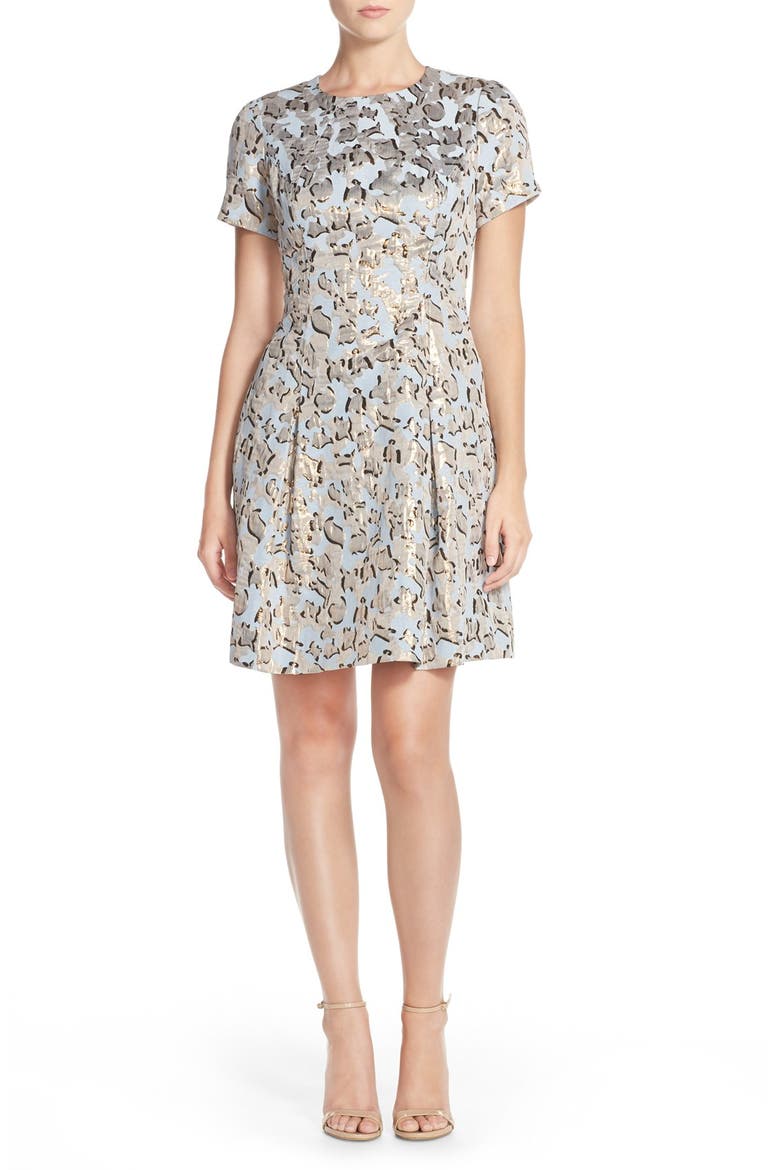 Metallic Jacquard Fit & Flare Dress, Alternate, color, PRINT