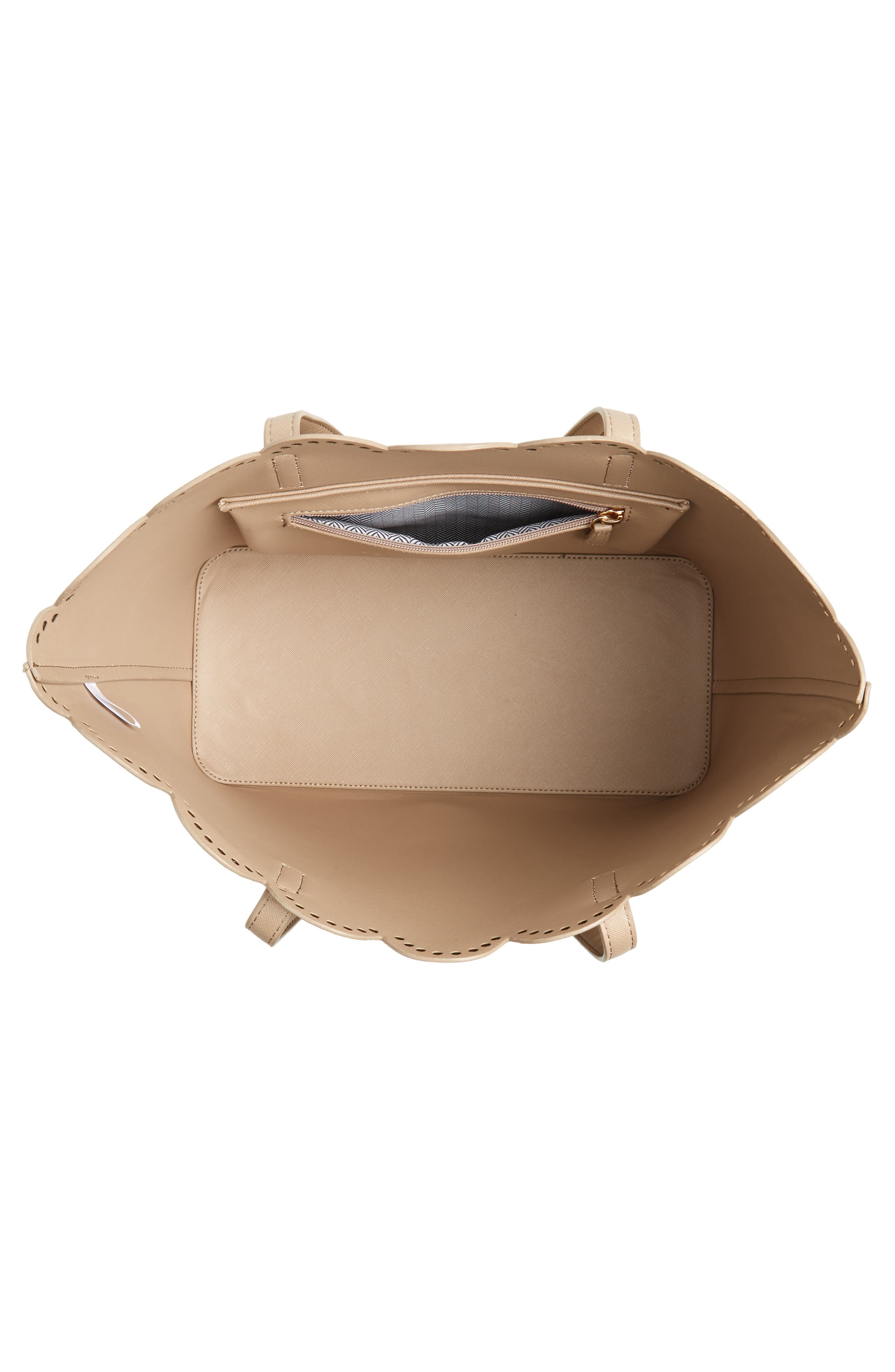 Scalloped Faux Leather Tote, Alternate, color, TAUPE