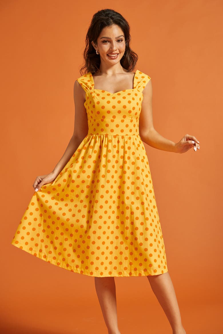 Dance Beneath the Sunrays Sweetheart Midi Dress, Alternate, color, Honey Dot
