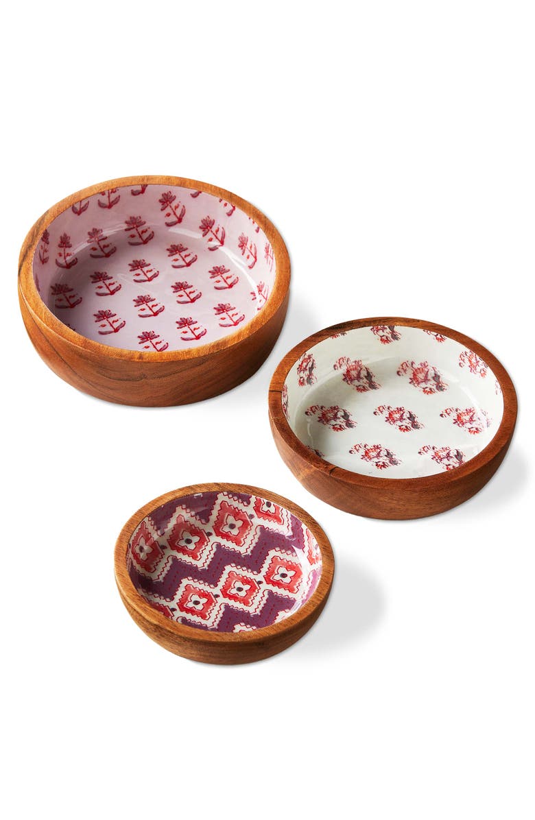 tag Jasmine Wood Enamel Serving Bowl Multicolor Perfect for Spring, Main, color, Brown